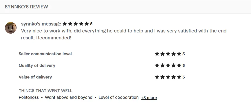 Fiverr feedback for a skilled freelance Full-Stack Developer.